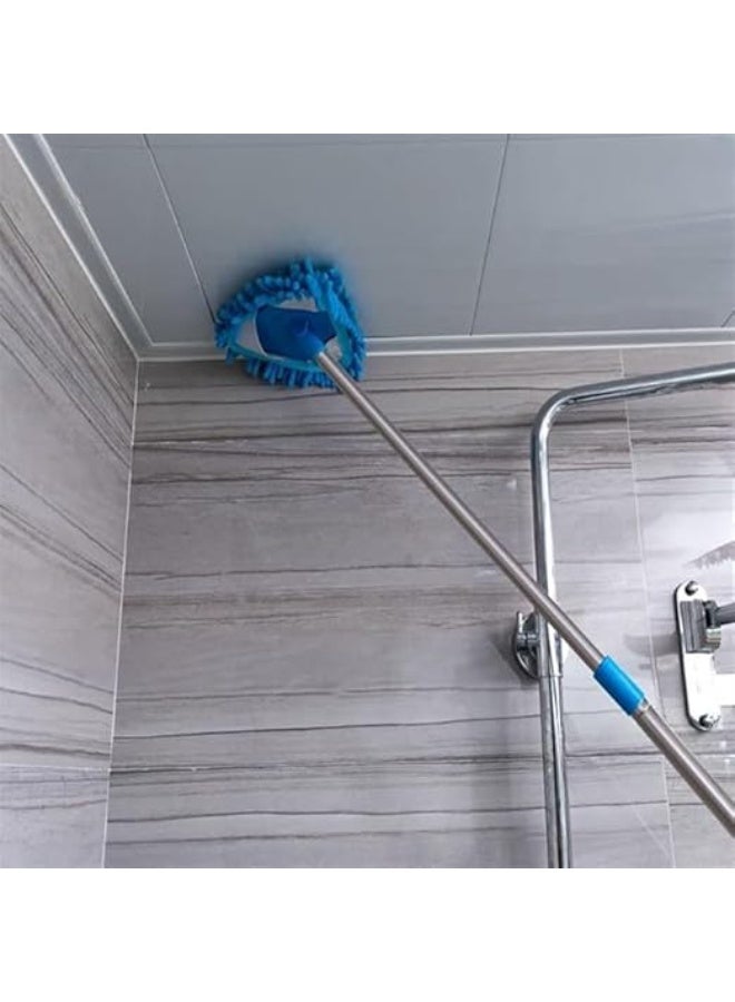 شرشوبة صغيرة من المايكروفايبر دوارة بزاوية 180 درجة مع مقبض قابل للتعديل لتنظيف الأرضيات والحوائط والسقف والحمام والمطبخ وغسيل السيارات، مساحة تلسكوبية قابلة لإعادة الاستخدام والغسل (أزرق فاتح) - Image 1